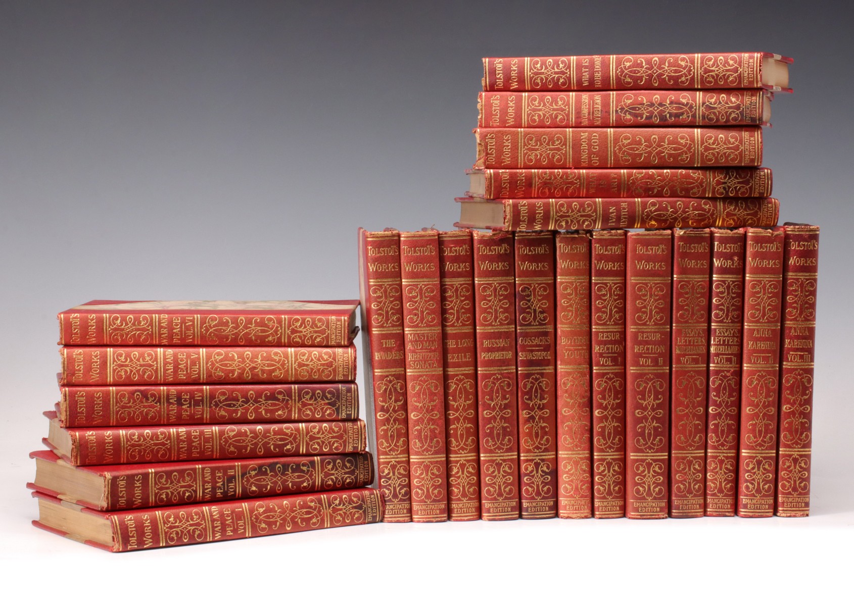 THE COMPLETE WORKS OF TOLSTOY IN RED LEATHER