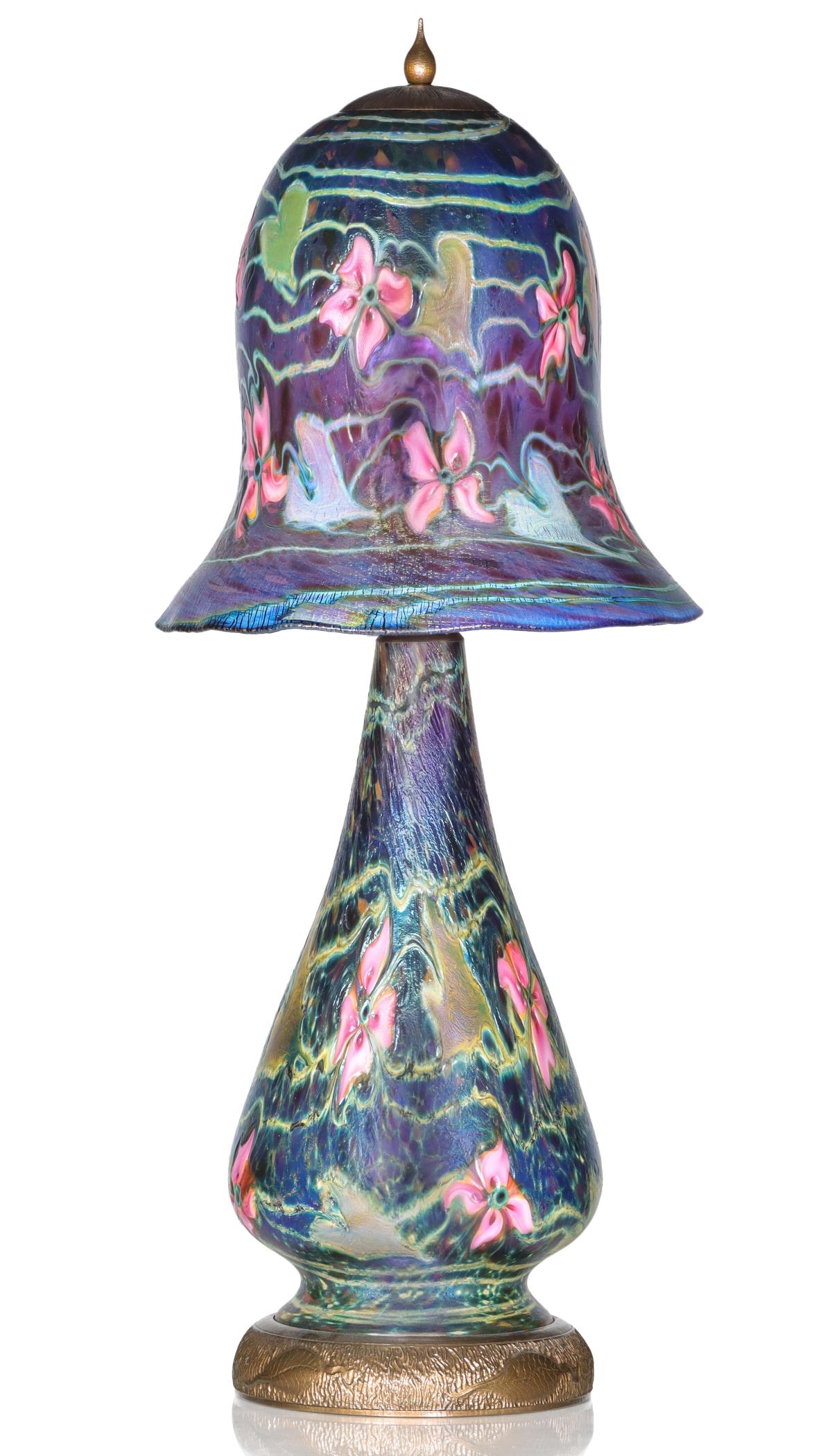 A SCARCE CHARLES LOTTON MULTI FLORA MUSHROOM SHADE LAMP