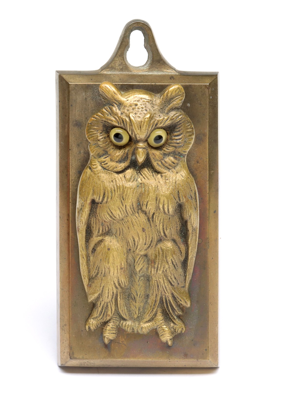 BRASS GLASS EYED FIGURAL OWL LETTER CLIP 1880-1910