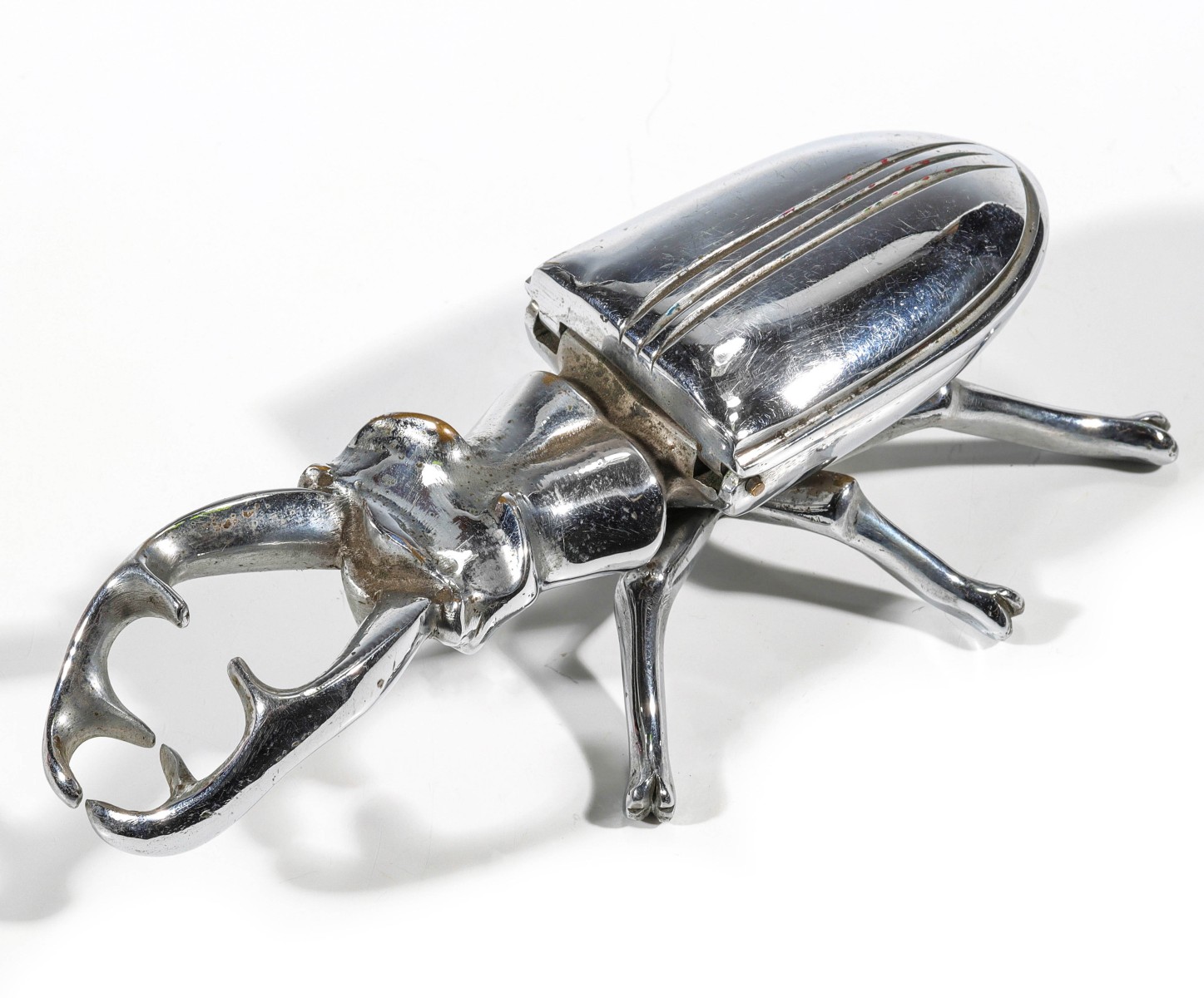 NICKEL PLATED BRASS STAG BEETLE MATCH SAFE C. 1910