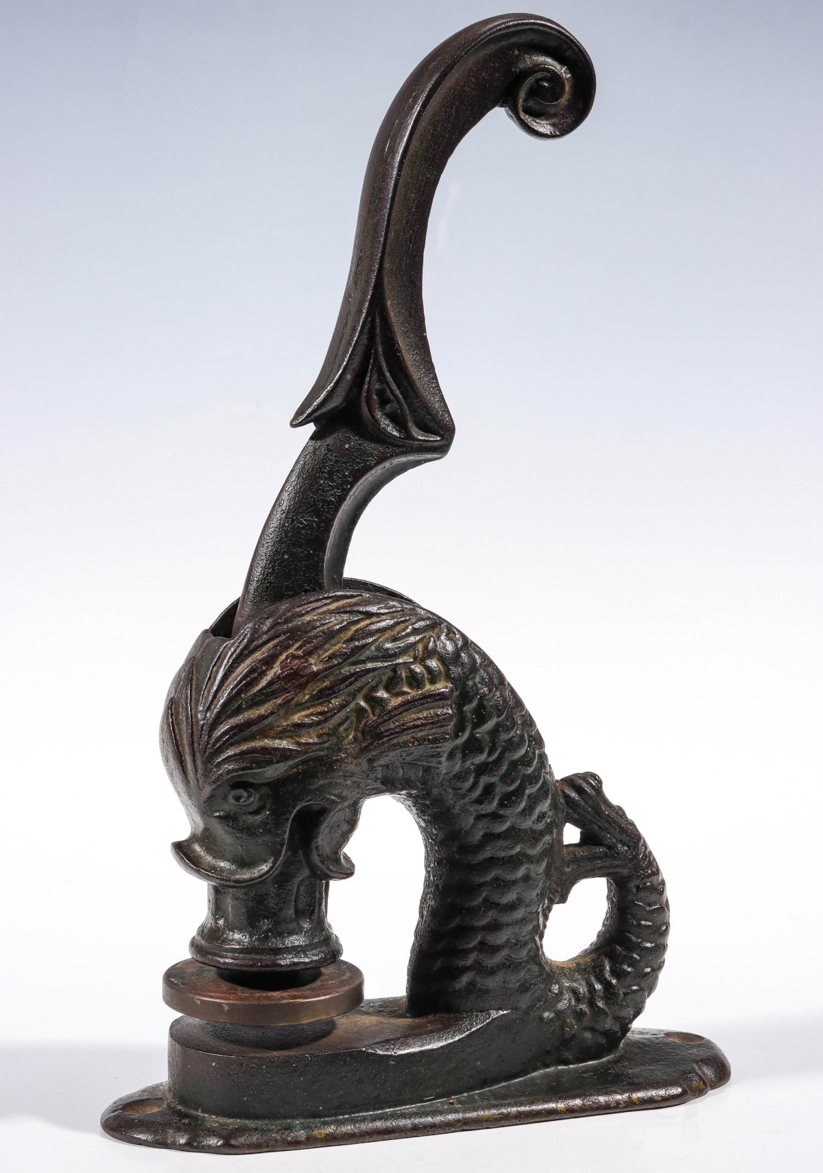 A LARGE FIGURAL DOLPHIN IRON SEAL C. 1890