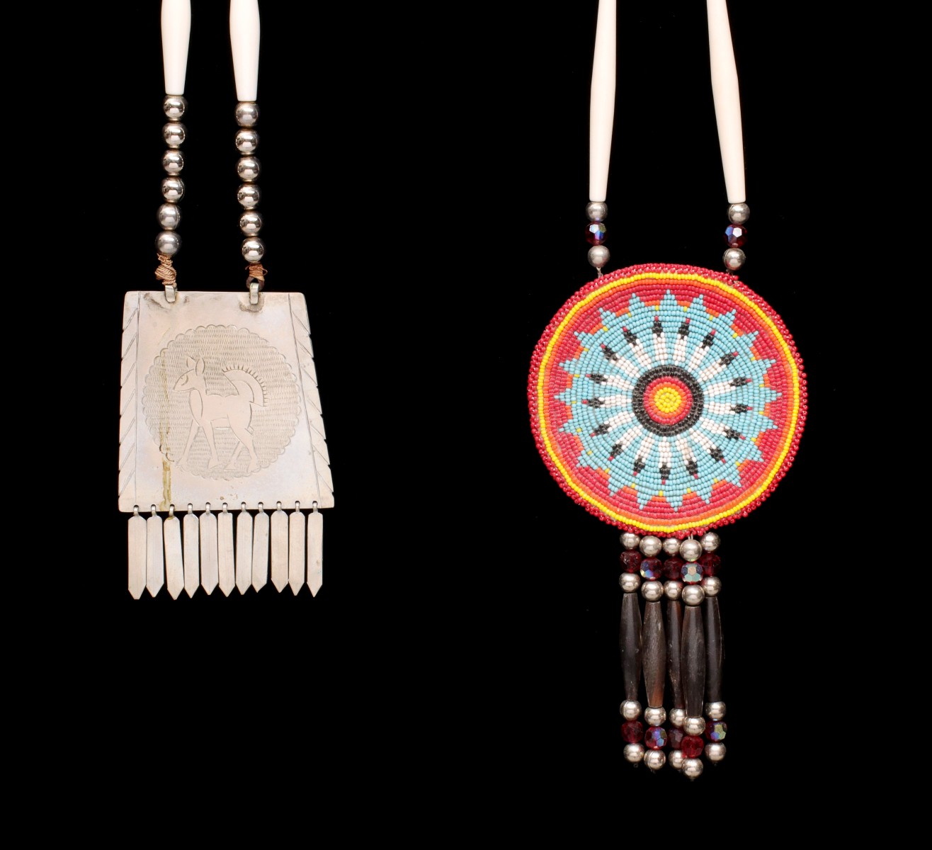 TWO NATIVE AMERICAN HAIR PIPE TUBE BEAD NECKLACES