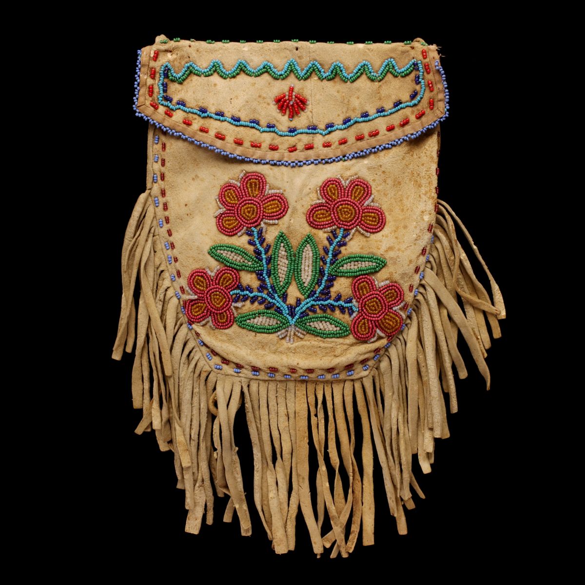 A GREAT LAKES BEADED HIDE POUCH CIRCA 1900