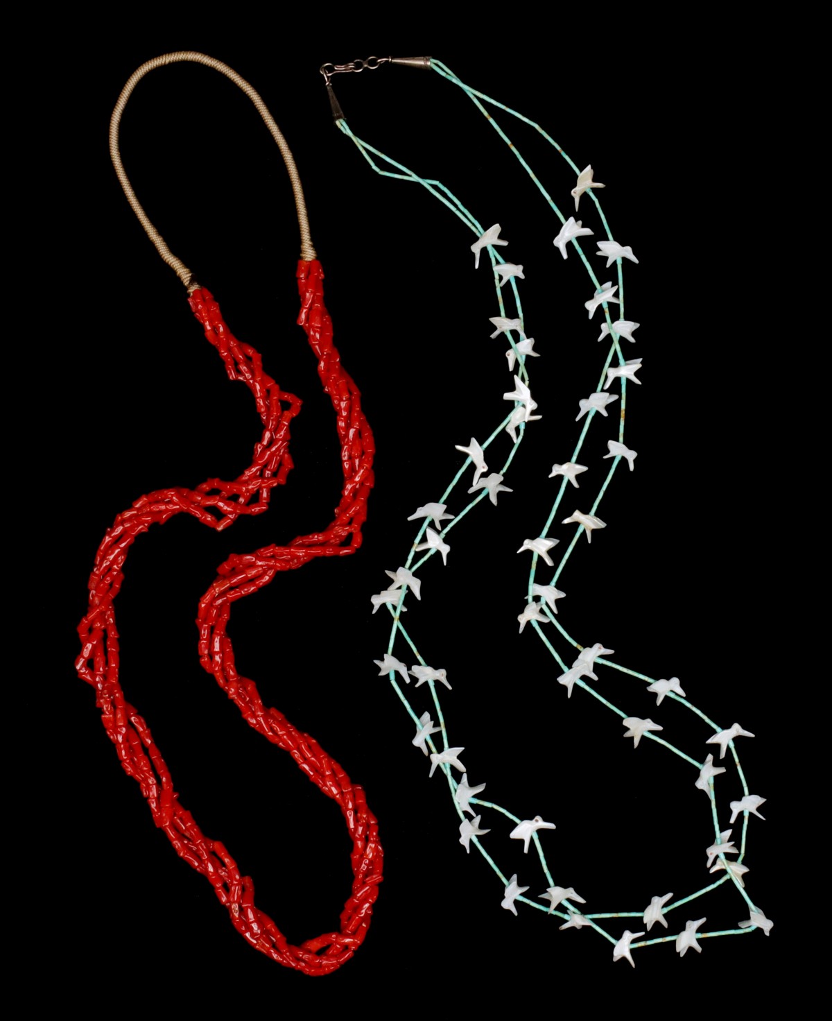 CORAL, SHELL AND TURQUOISE PUEBLO NECKLACES