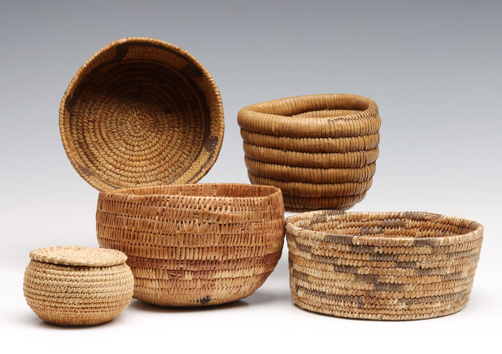 FIVE EXAMPLES OF HOPI AND PAPAGO BASKETRY