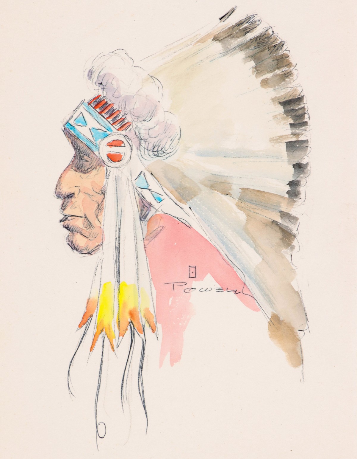 ACE POWELL (1912-1978) INK WASH ON ARTIST'S BOARD
