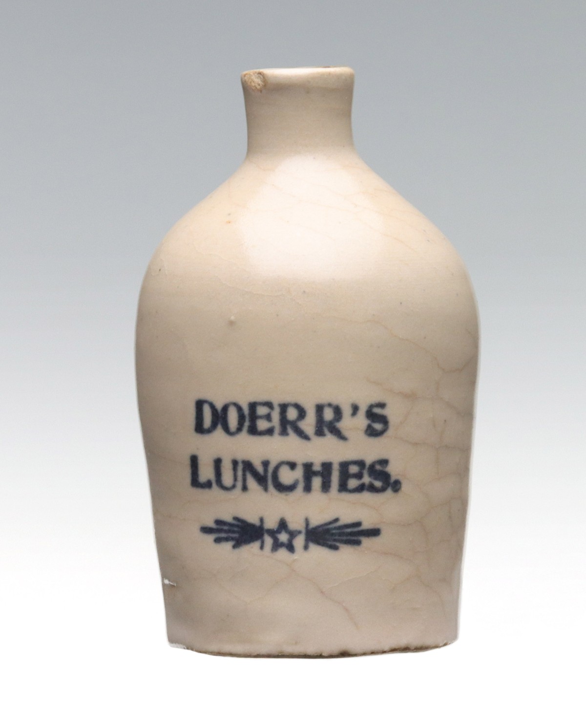 DOERR'S LUNCHES MINIATURE ADVERTISING STONEWARE JUG