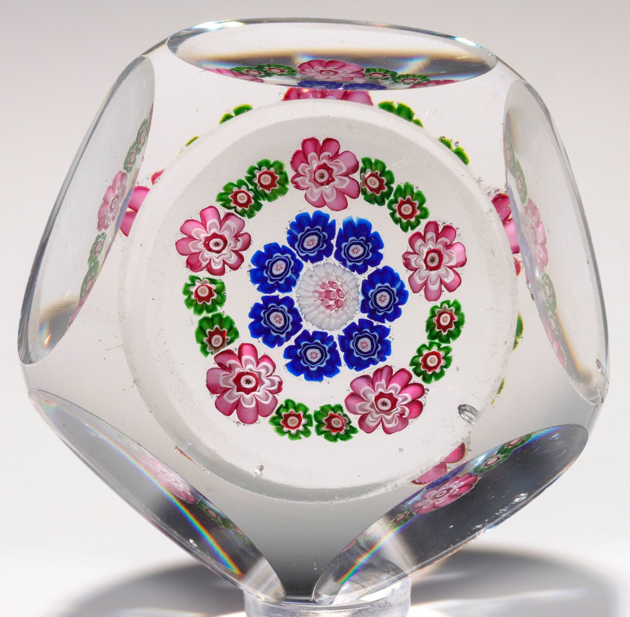 AN ANTIQUE CLICHY 5/1 FACETS MILLEFIORI PAPERWEIGHT