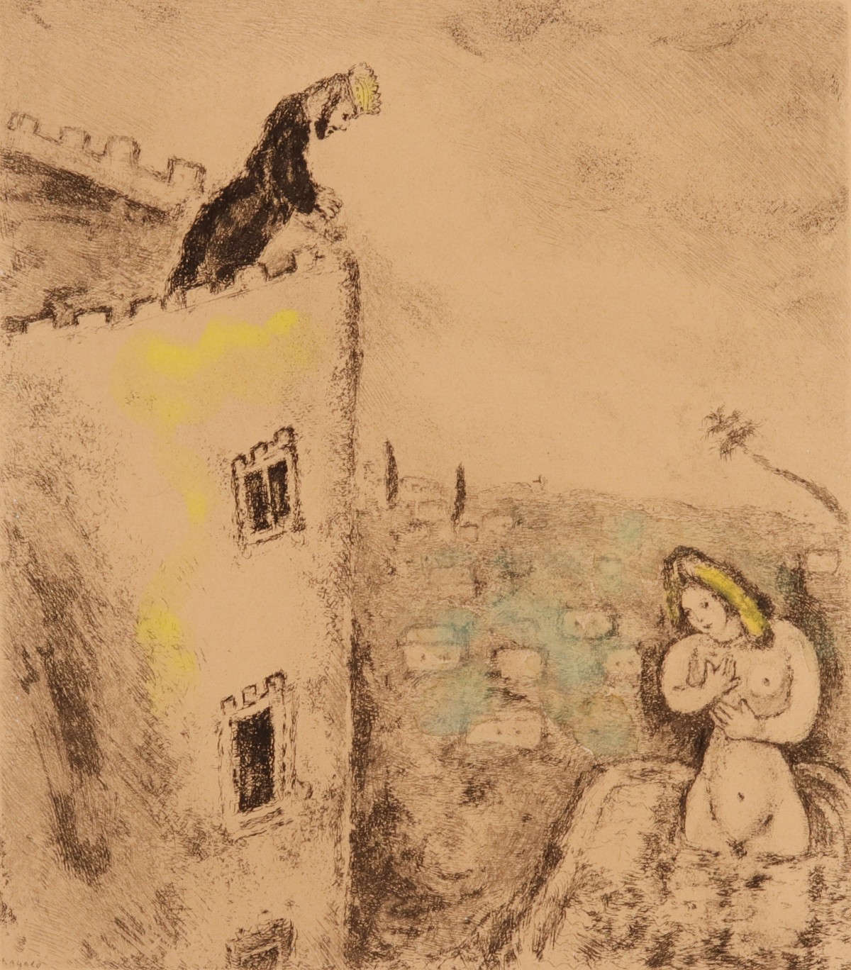 MARC CHAGALL (1887-1985) PENCIL SIGNED COLORED ETCHING