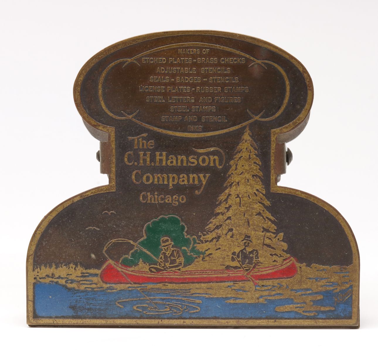A PICTORIAL BRASS BILL CLIP FOR C. H. HANSON