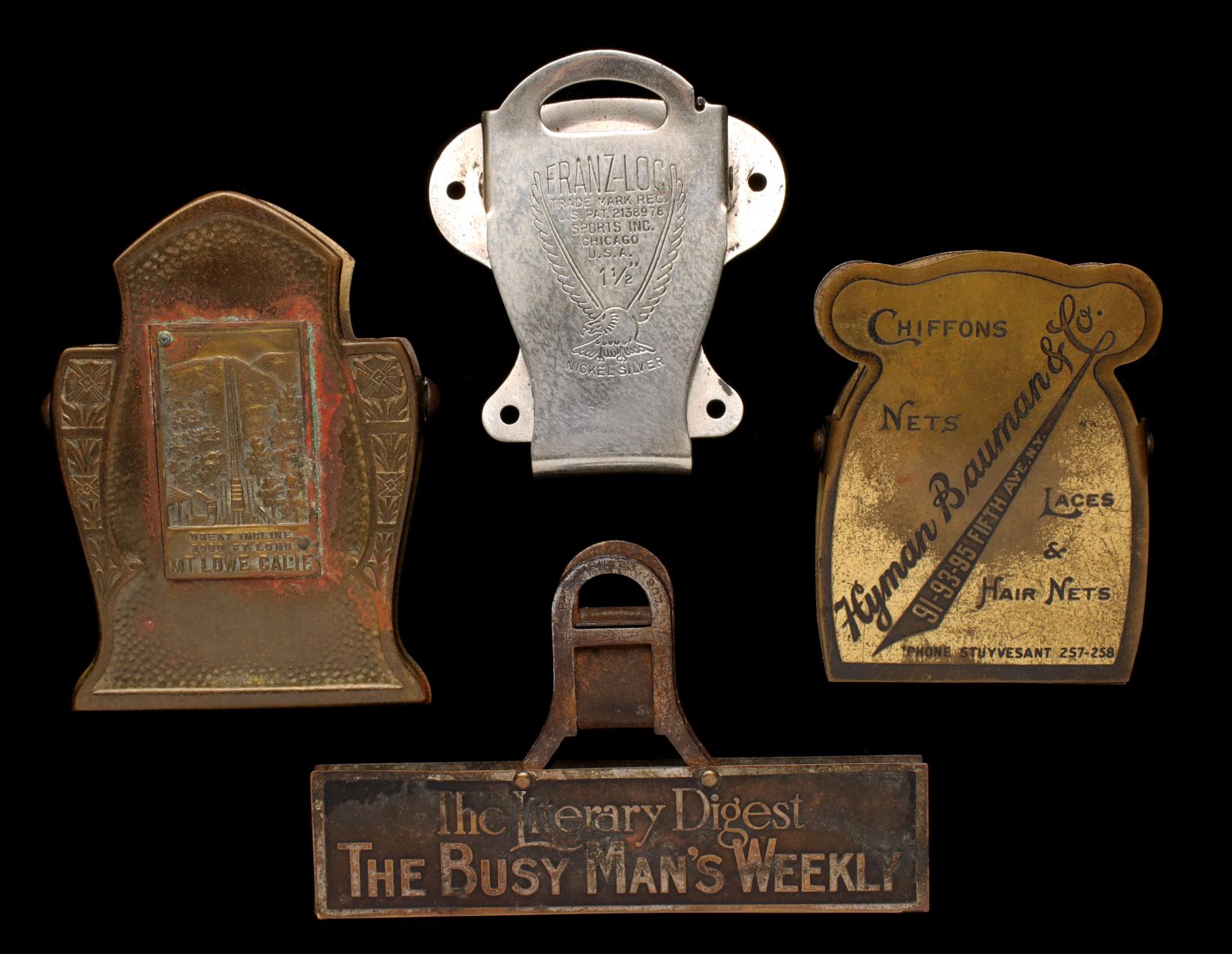 FOUR BRASS AND OTHER 1920s ADVERTISING BILL CLIPS