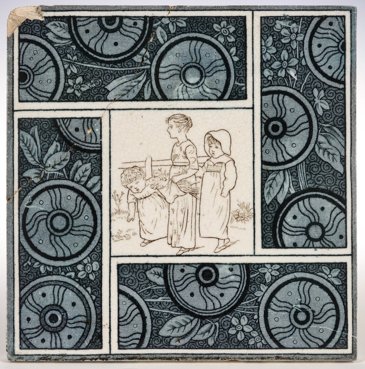A VICTORIAN ENGLISH ART POTTERY TILE DATED 1881