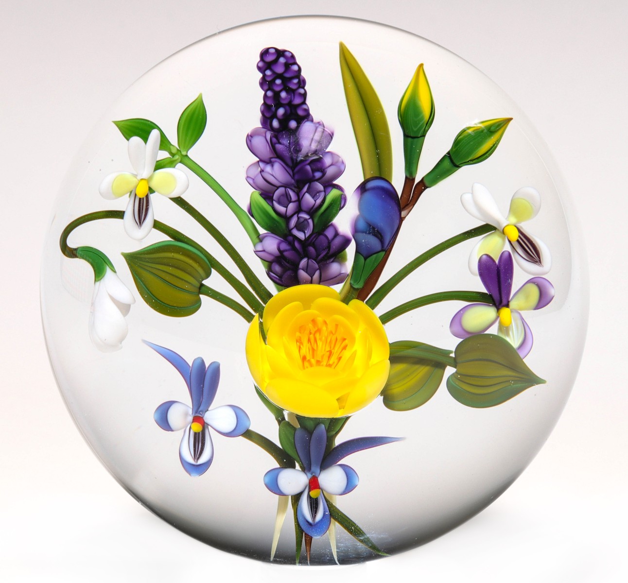 BUZZINI LAMPWORK BOUQUET OF YELLOW, LAVENDER AND BLUE