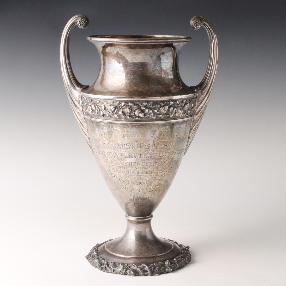 A LARGE SILVER PRESENTATION LOVING CUP, JULY 4, 1916