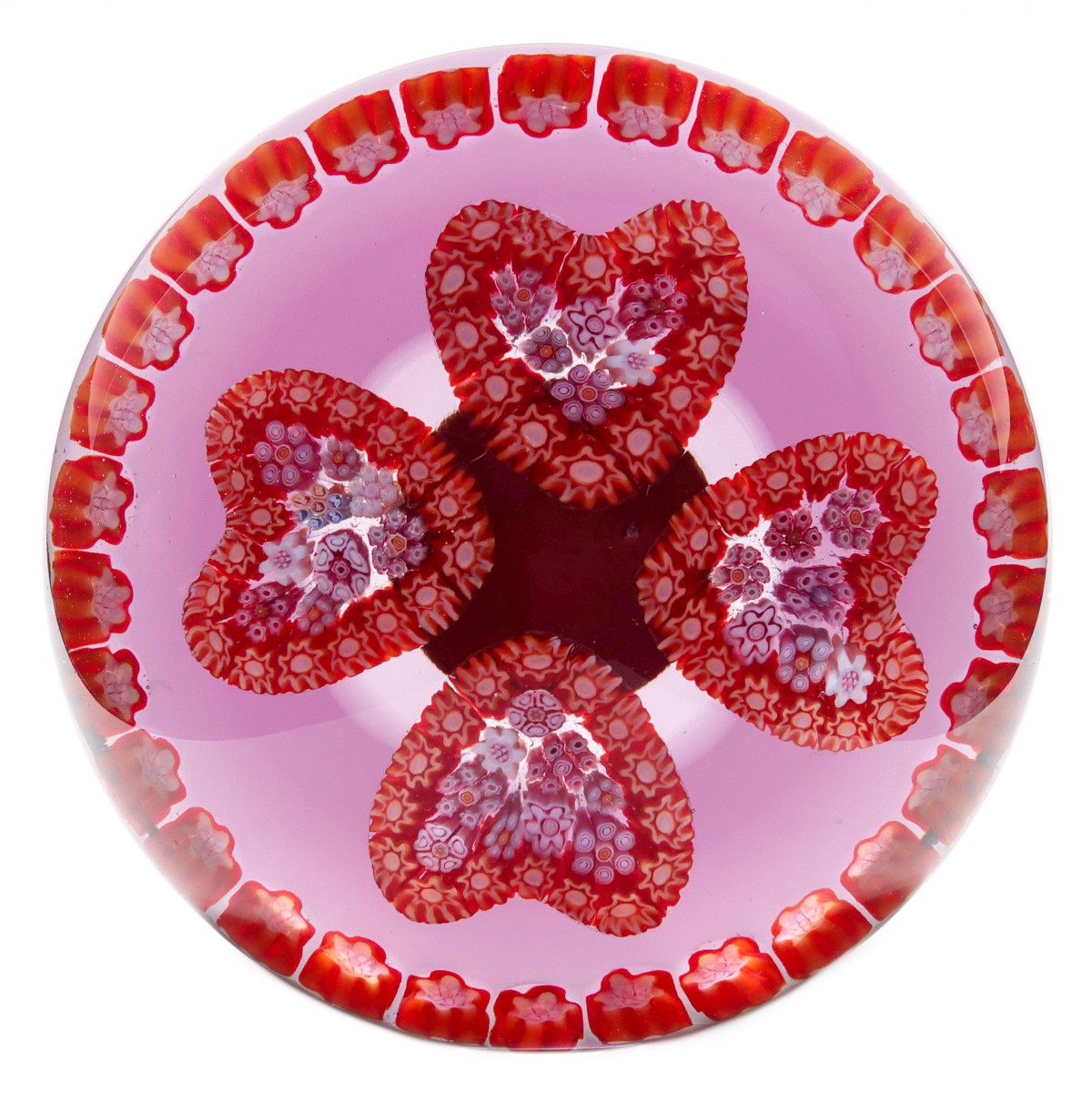 PARABELLE 1988 HEART PAPERWEIGHT IN RED, WHITE, PINK