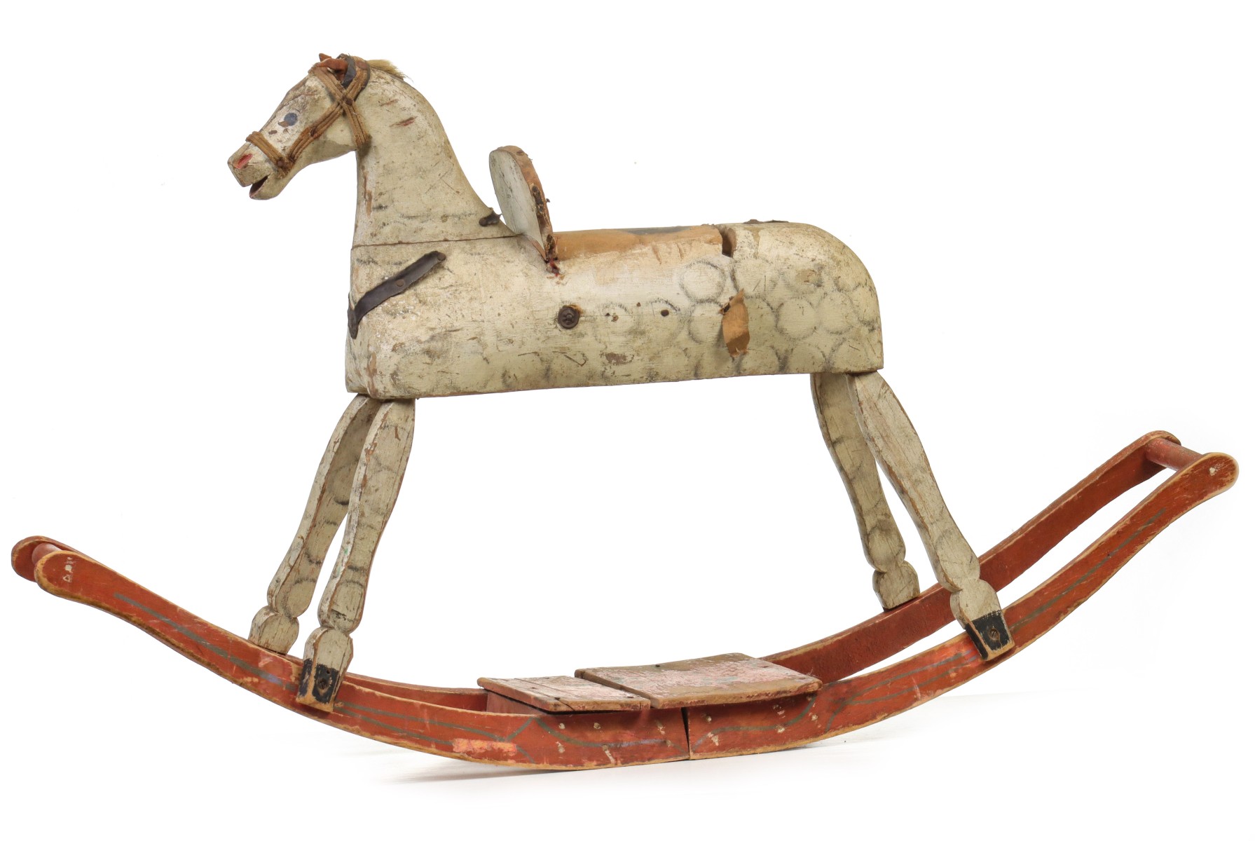 A 19TH CENTURY WOOD ROCKING HORSE, ORIGINAL PAINT