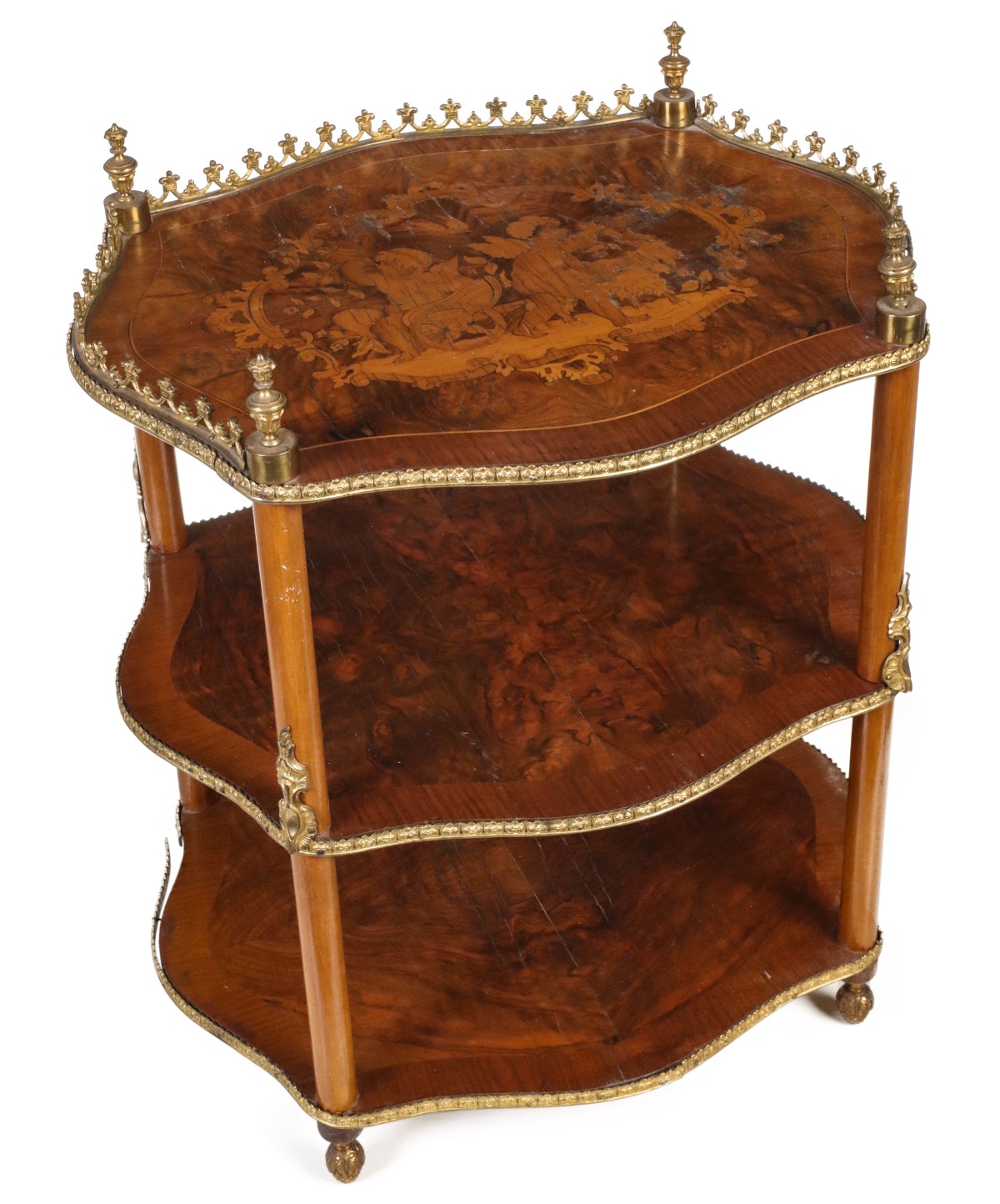 A NAPOLEON III MARQUETRY ETAGERE SIDE TABLE