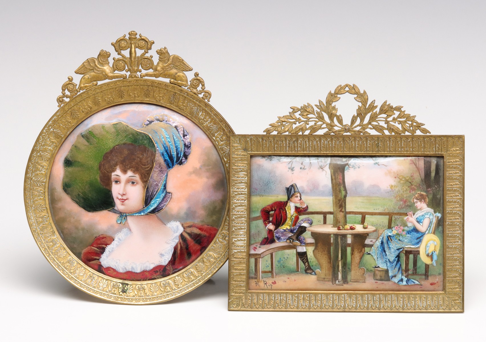 TWO CIRCA 1900 FRENCH ENAMEL ON COPPER PLAQUES