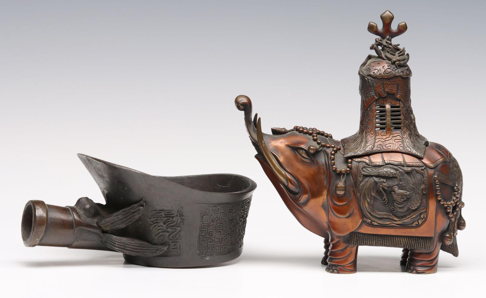 CHINESE BRONZE CENSER AND ANTIQUE BRONZE SMOOTHING IRON