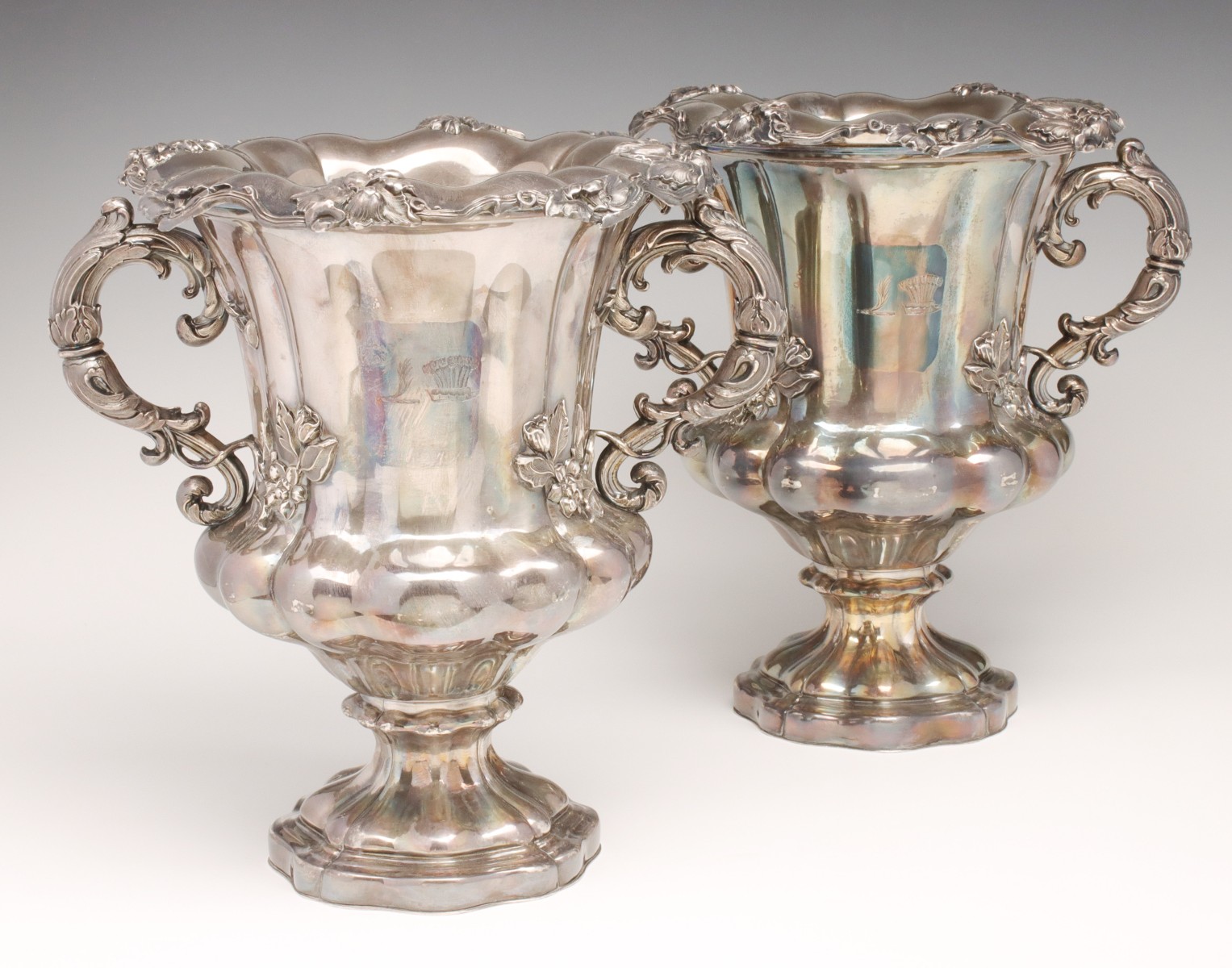 A PAIR EARLY VICTORIAN OLD SHEFFIELD PLATE WINE COOLERS