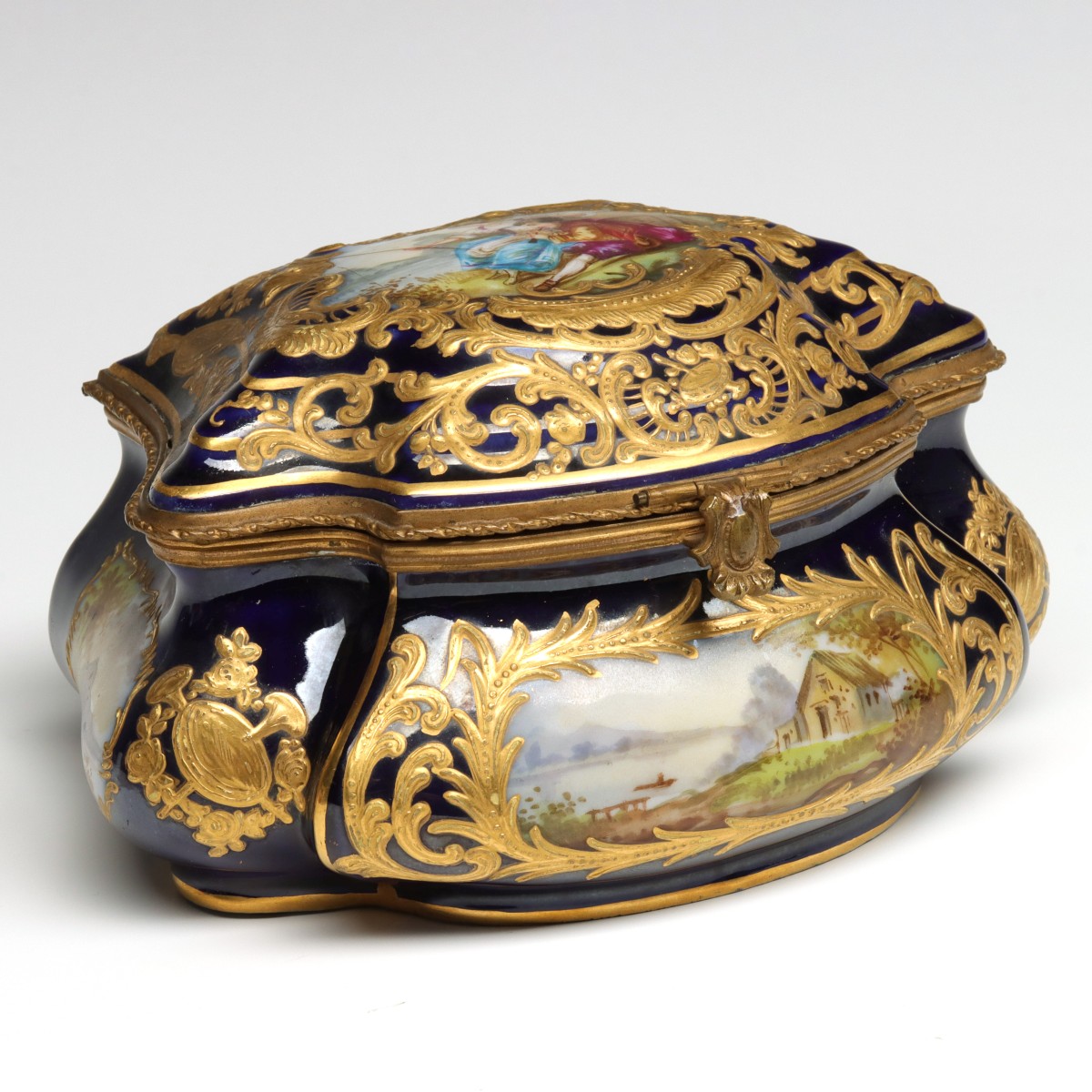 A 19TH C. SEVRES PORCELAIN BOX WITH RARE PAINTED MARKS