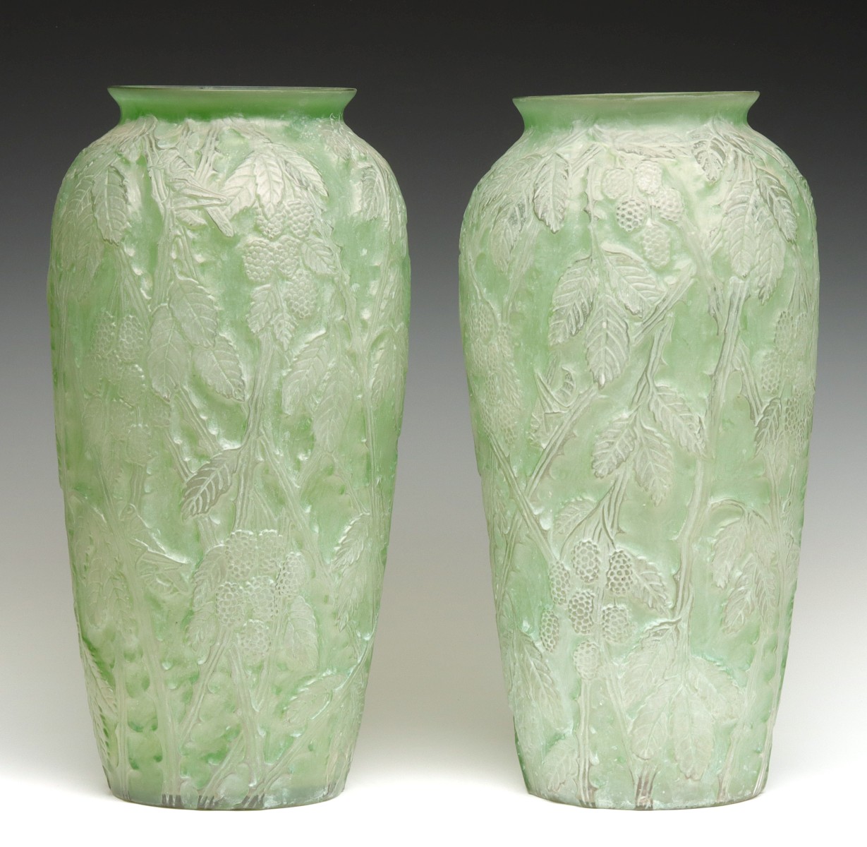 A PAIR PHOENIX CONSOLIDATED 18-INCH BLACKBERRY VASES