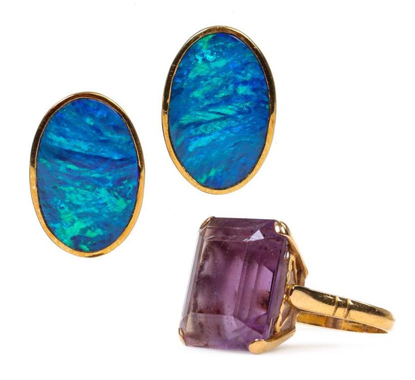 AMETHYST AND BOULDER OPAL ESTATE JEWELRY IN 14K GOLD