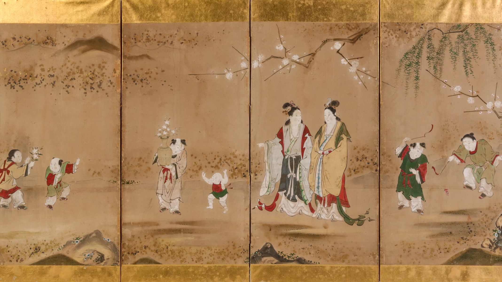 A LATE 19TH CENTURY CHINESE SIX PANEL PAINTED SCREEN